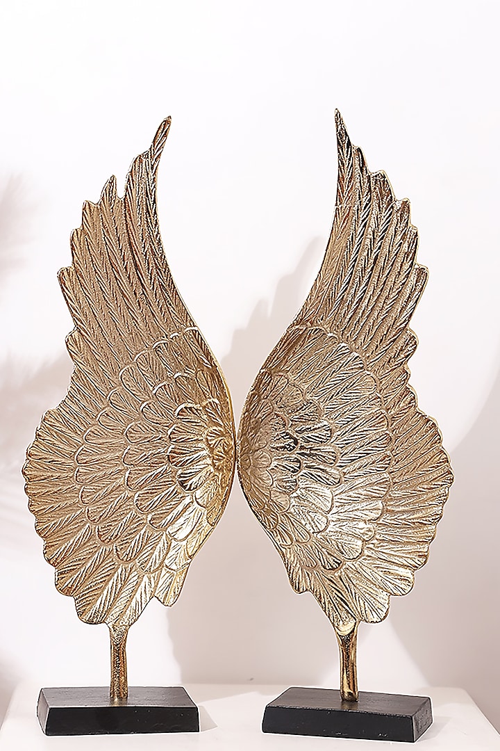 Gold Metal Angel Wings Table Top Showpiece (Set of 2) by Order Happiness