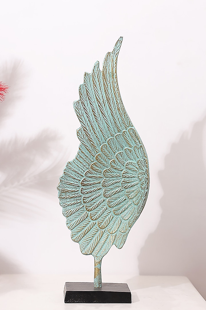 Sea Green Metal Left Angel Wing Table Top Showpiece Design by Order Happiness at Pernia's Pop Up