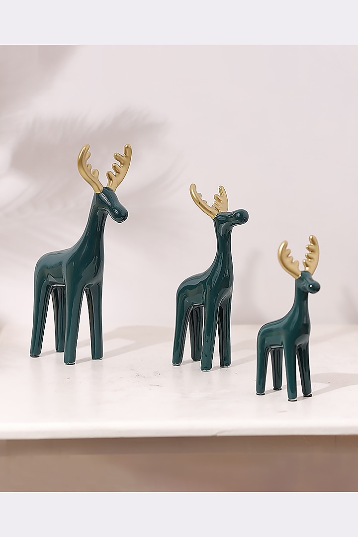 Emerald Green Modern Ceramic Deer Figurines (Set of 3) by Order Happiness at Pernia's Pop Up Shop