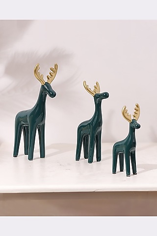 Emerald Green Modern Ceramic Deer Figurines (Set of 3) by Order Happiness
