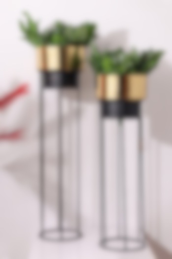 Gold & Black Metal Round Planters (Set of 2) by Order Happiness at Pernia's Pop Up Shop