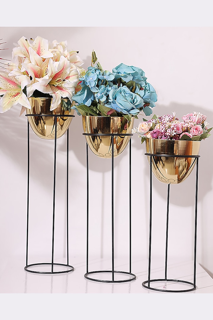 Gold & Black Round Planters (Set of 3) by Order Happiness at Pernia's Pop Up Shop