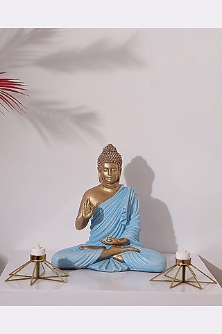Gold & Sky Blue Polyresin Lord Buddha Sculpture by Order Happiness