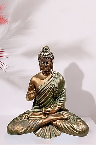 Gold & Light Green Polyresin Lord Buddha Sculpture by Order Happiness