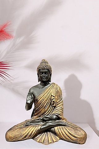 Grey & Gold Polyresin Lord Buddha Sculpture by Order Happiness