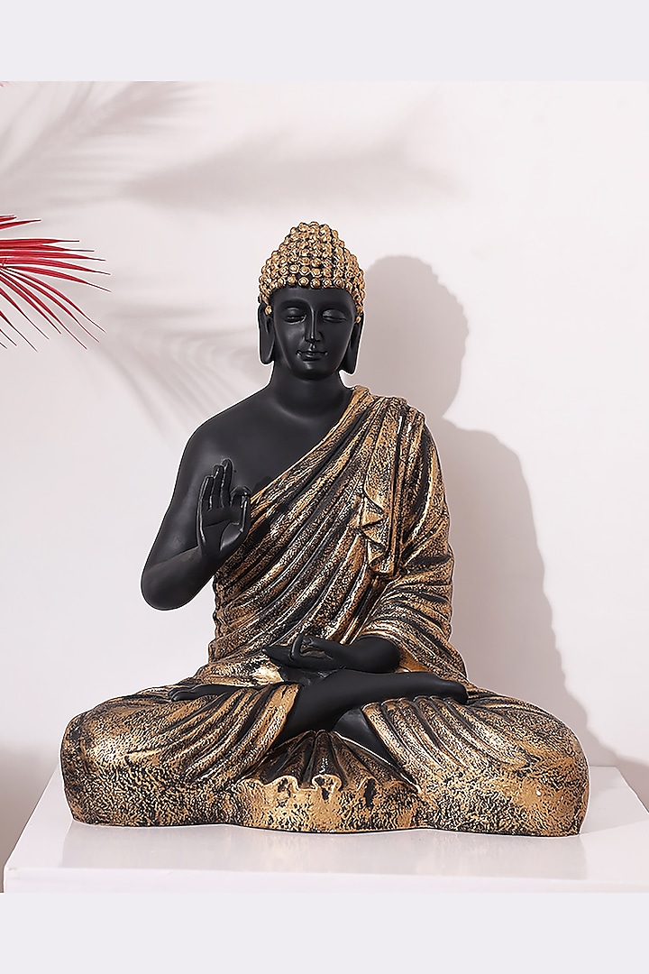 Black & Gold Polyresin Lord Buddha Sculpture by Order Happiness