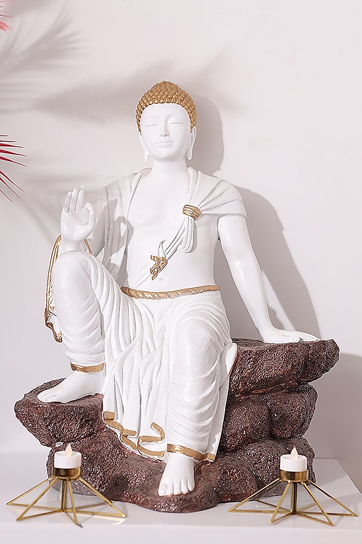 White & Gold Lord Buddha Figurine by Order Happiness
