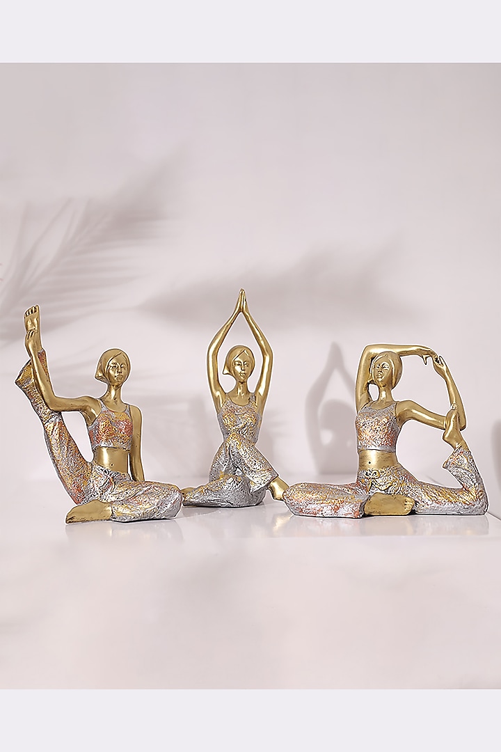Gold Resin Yoga Lady Sculptures (Set of 3) by Order Happiness