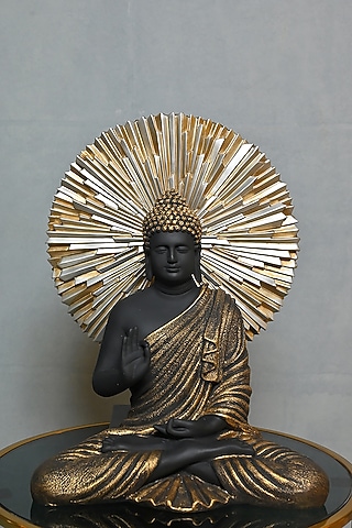 Black & Gold Lord Buddha Sculpture In Polyresin by Order Happiness
