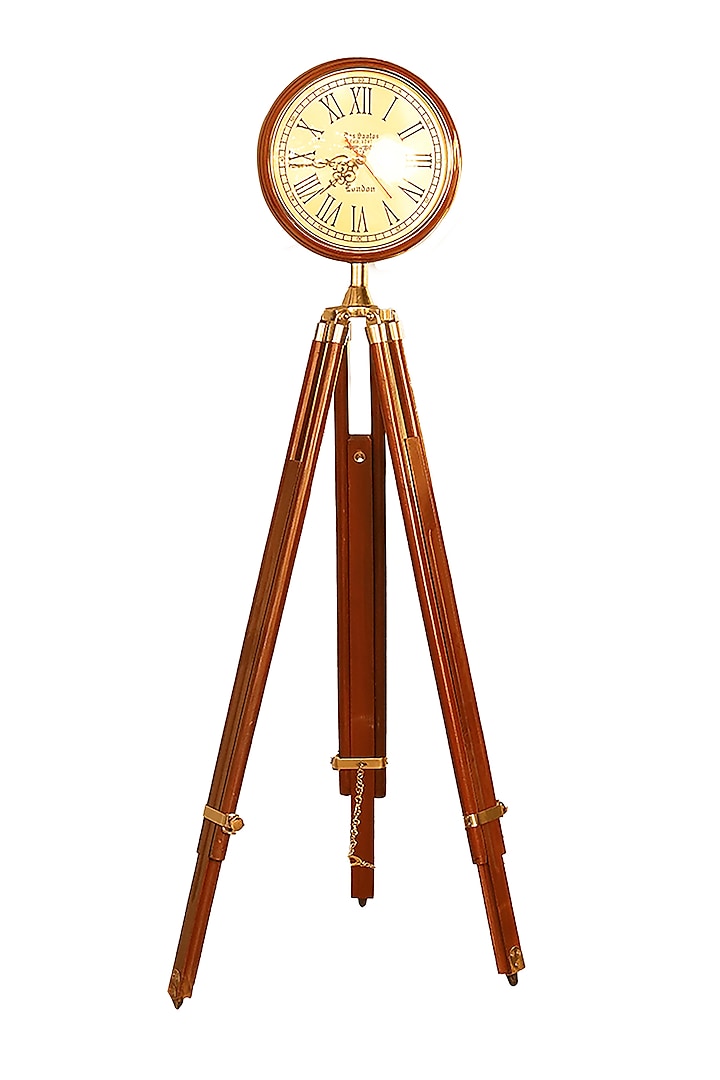 Brown Wooden Clock With Tripod Stand by Order Happiness at Pernia's Pop Up Shop