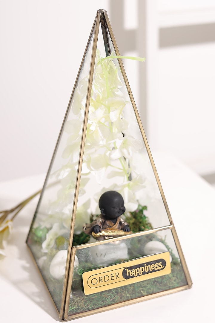 Golden Metal Triangular Planter by Order Happiness