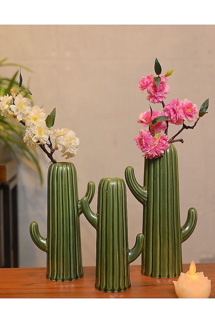 Green Ceramic Flower Vase (Set of 3) by Order Happiness