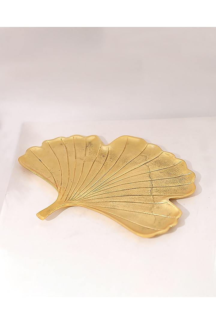 Golden Leaf-Shaped Serving Platter by Order Happiness