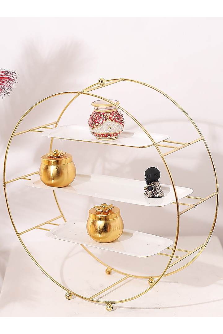 White & Gold Metal Tiered Cake Stand by Order Happiness at Pernia's Pop Up Shop