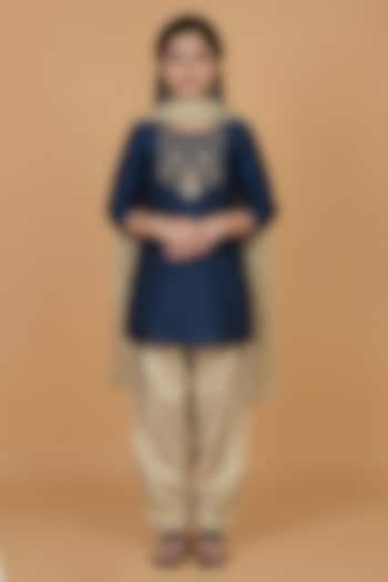 Persian Blue Viscose Silk Sequins Work Short Kurta Set For Girls by Harmony at Pernia's Pop Up Shop