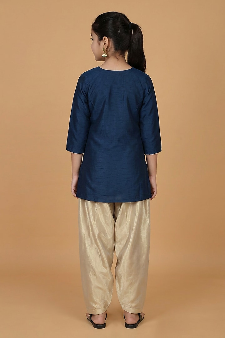 Persian Blue Viscose Silk Sequins Work Short Kurta Set For Girls by Harmony at Pernia's Pop Up Shop