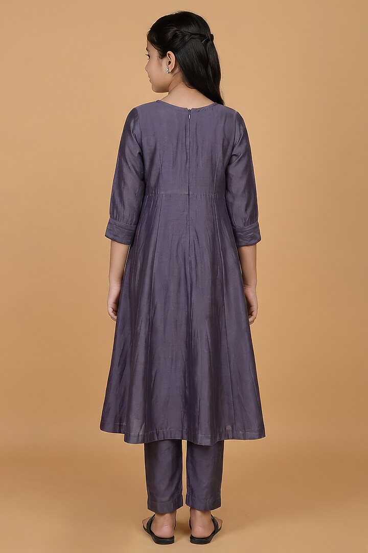 Dull Purple Chanderi Mirror Work Anarkali Set For Girls by Harmony at Pernia's Pop Up Shop