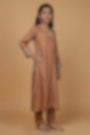 Rust Opara Silk Hand Embroidered Kurta Set For Girls by Harmony at Pernia's Pop Up Shop