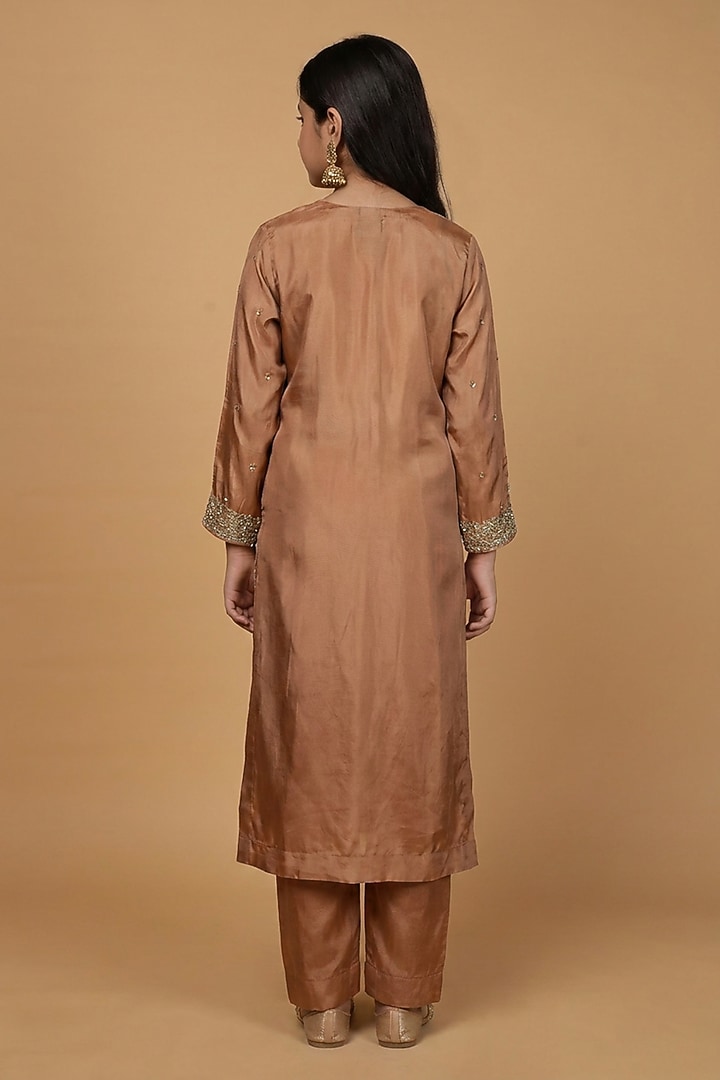 Rust Opara Silk Hand Embroidered Kurta Set For Girls by Harmony at Pernia's Pop Up Shop