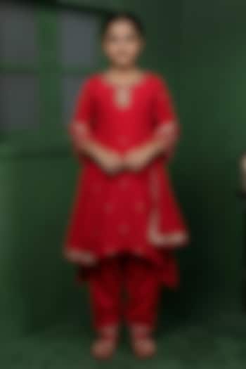 Rani Pink Viscose Organza Handwork Kurta Set For Girls by Harmony at Pernia's Pop Up Shop