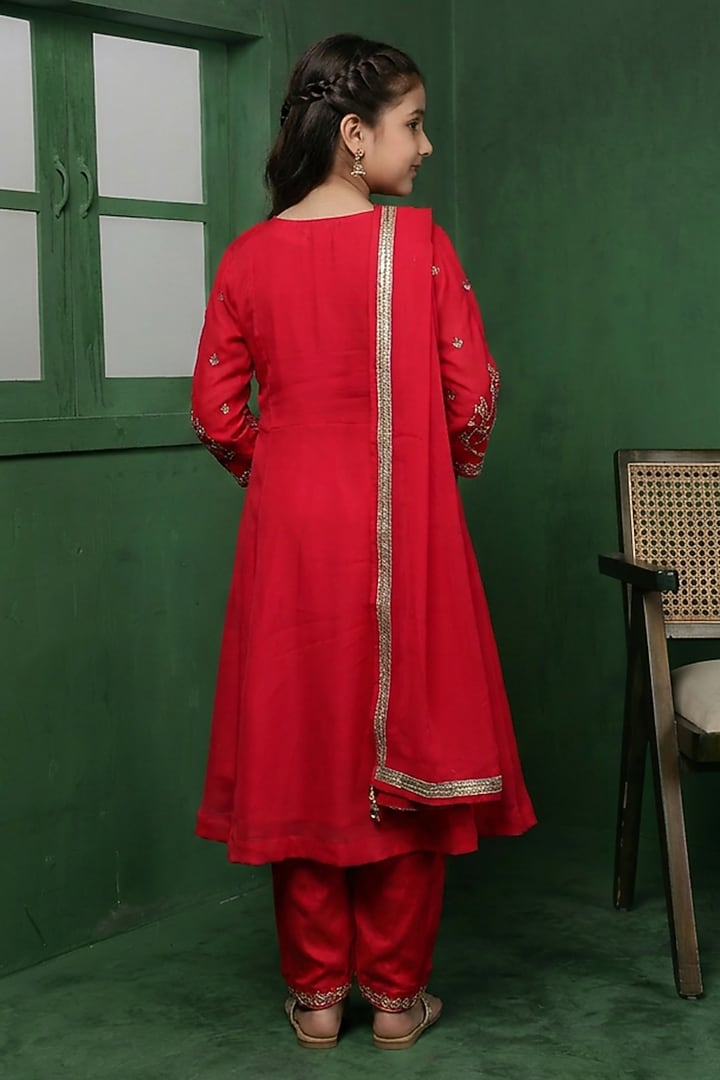 Rani Pink Viscose Organza Handwork Kurta Set For Girls by Harmony at Pernia's Pop Up Shop