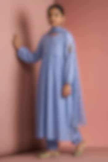 Medium Blue Opara Silk Motifs Handwork Kurta Set For Girls by Harmony at Pernia's Pop Up Shop