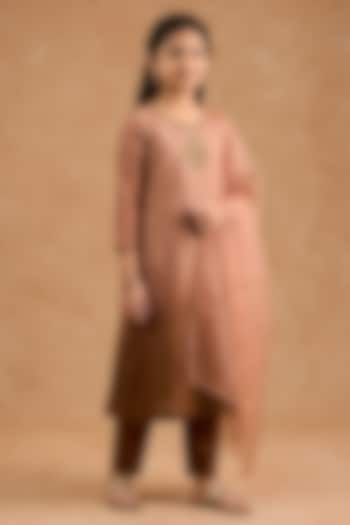 Brown Ombre Opara Silk Hand Embroidered Kurta Set For Girls by Harmony at Pernia's Pop Up Shop