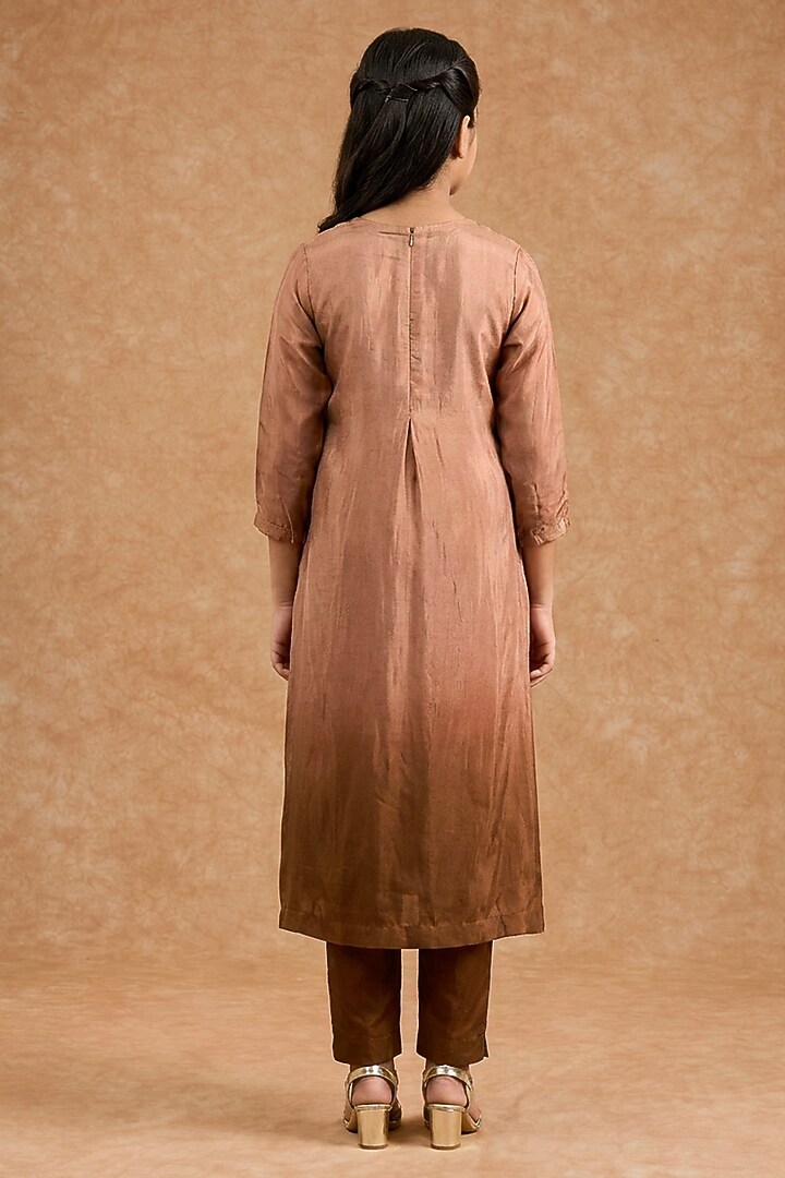 Brown Ombre Opara Silk Hand Embroidered Kurta Set For Girls by Harmony at Pernia's Pop Up Shop