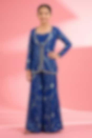 Royal Blue Georgette Sequins Embroidered Sharara Set For Girls by Harmony at Pernia's Pop Up Shop