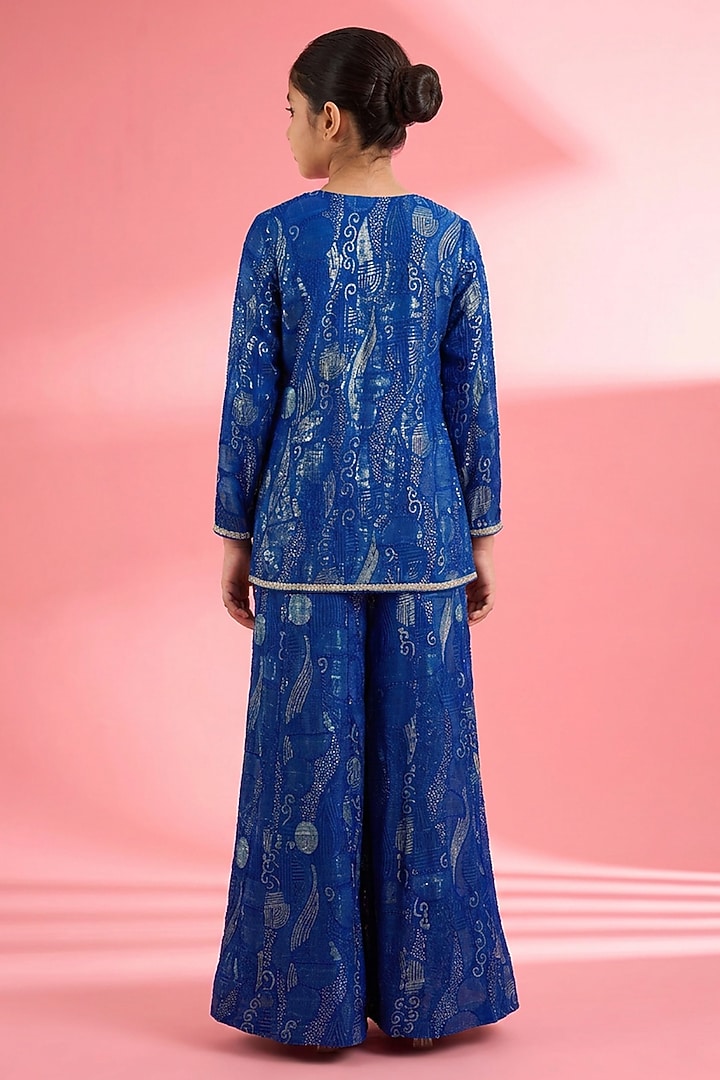 Royal Blue Georgette Sequins Embroidered Sharara Set For Girls by Harmony at Pernia's Pop Up Shop
