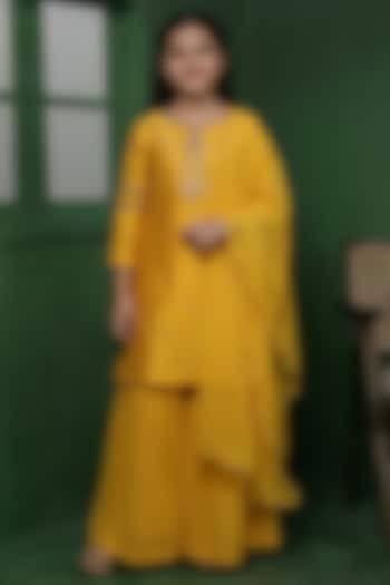 Mustard Katan Silk Sharara Set For Girls by Harmony at Pernia's Pop Up Shop