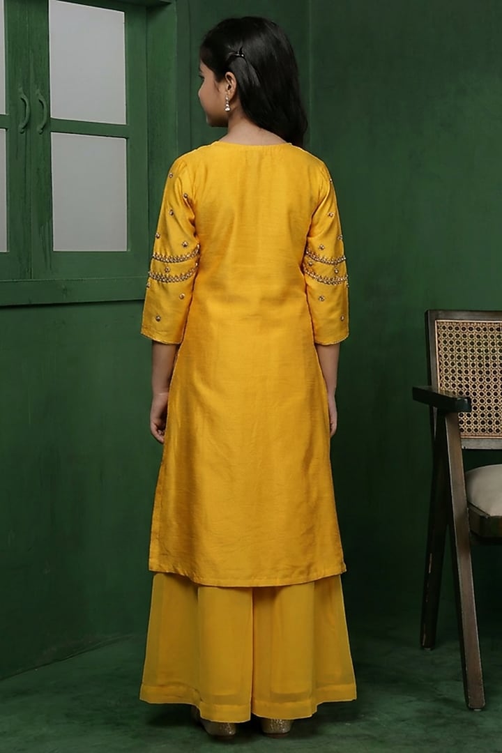 Mustard Katan Silk Sharara Set For Girls by Harmony at Pernia's Pop Up Shop