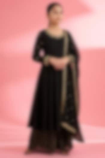 Black Viscose Katan Silk Cutdana Embroidered Anarkali Set For Girls by Harmony at Pernia's Pop Up Shop
