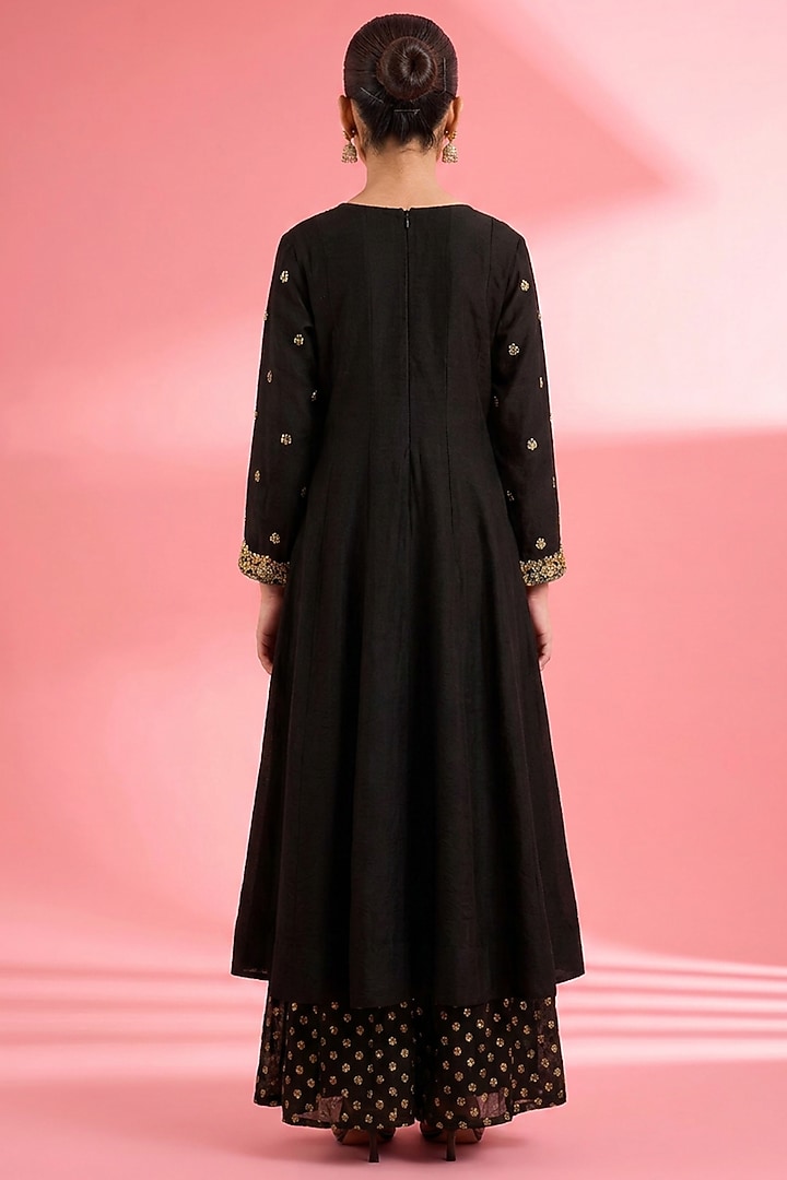 Black Viscose Katan Silk Cutdana Embroidered Anarkali Set For Girls by Harmony at Pernia's Pop Up Shop