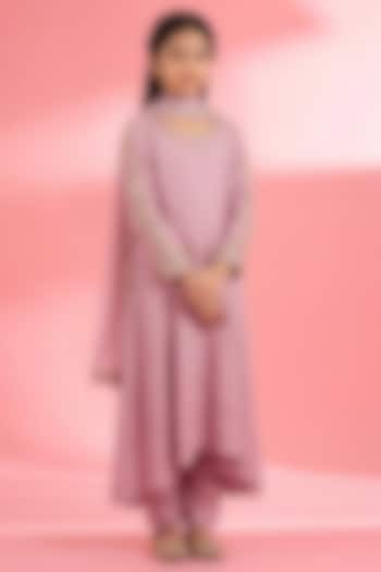 Pink Viscose Katan Silk Sequin Embroidered Kurta Set For Girls by Harmony at Pernia's Pop Up Shop