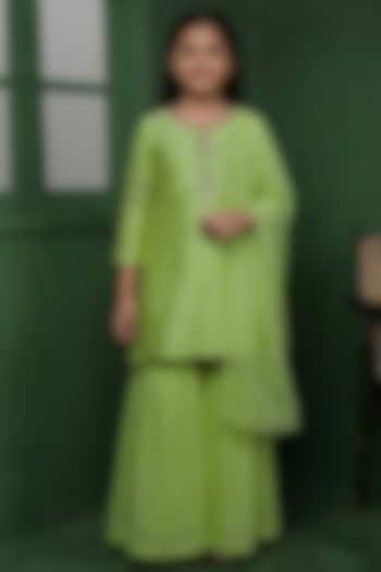 Light Green Katan Silk Sharara Set For Girls by Harmony at Pernia's Pop Up Shop