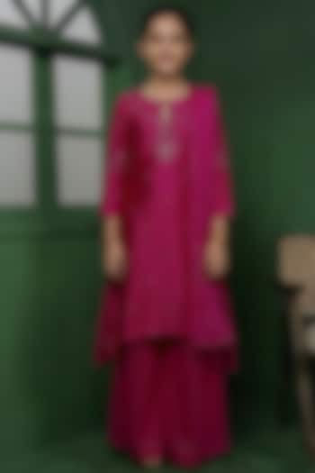 Wine Katan Silk Sharara Set For Girls by Harmony at Pernia's Pop Up Shop