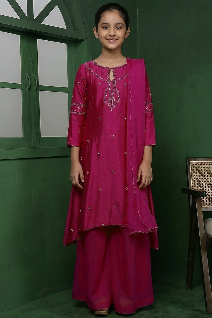 Wine Katan Silk Sharara Set For Girls by Harmony at Pernia's Pop Up Shop
