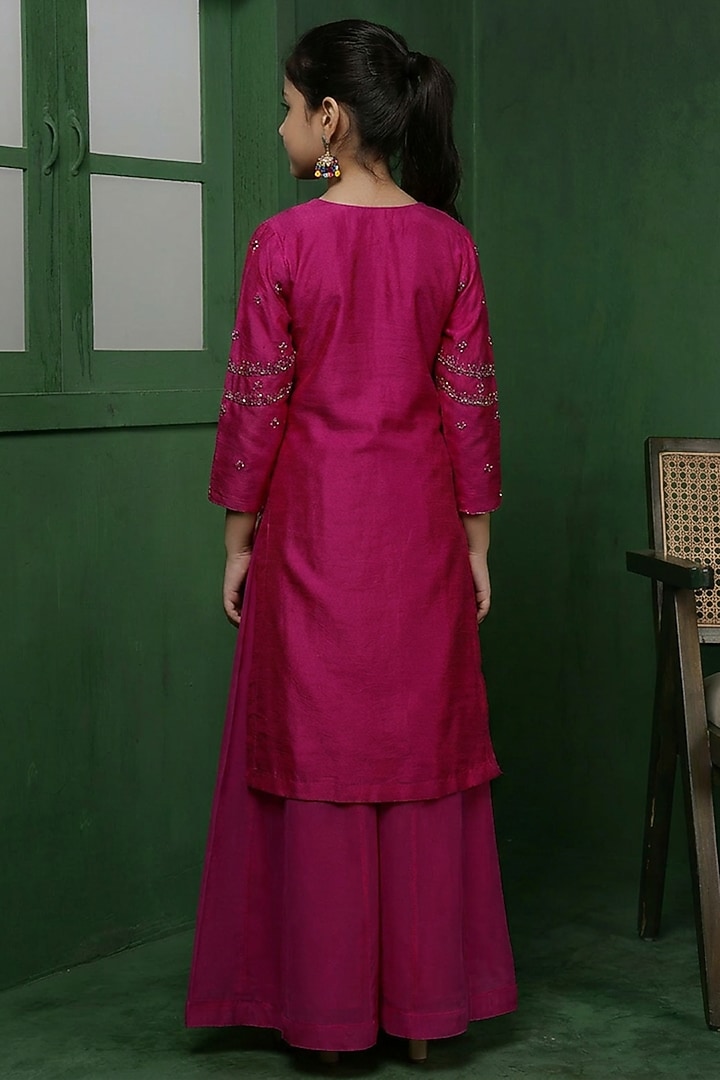 Wine Katan Silk Sharara Set For Girls by Harmony at Pernia's Pop Up Shop