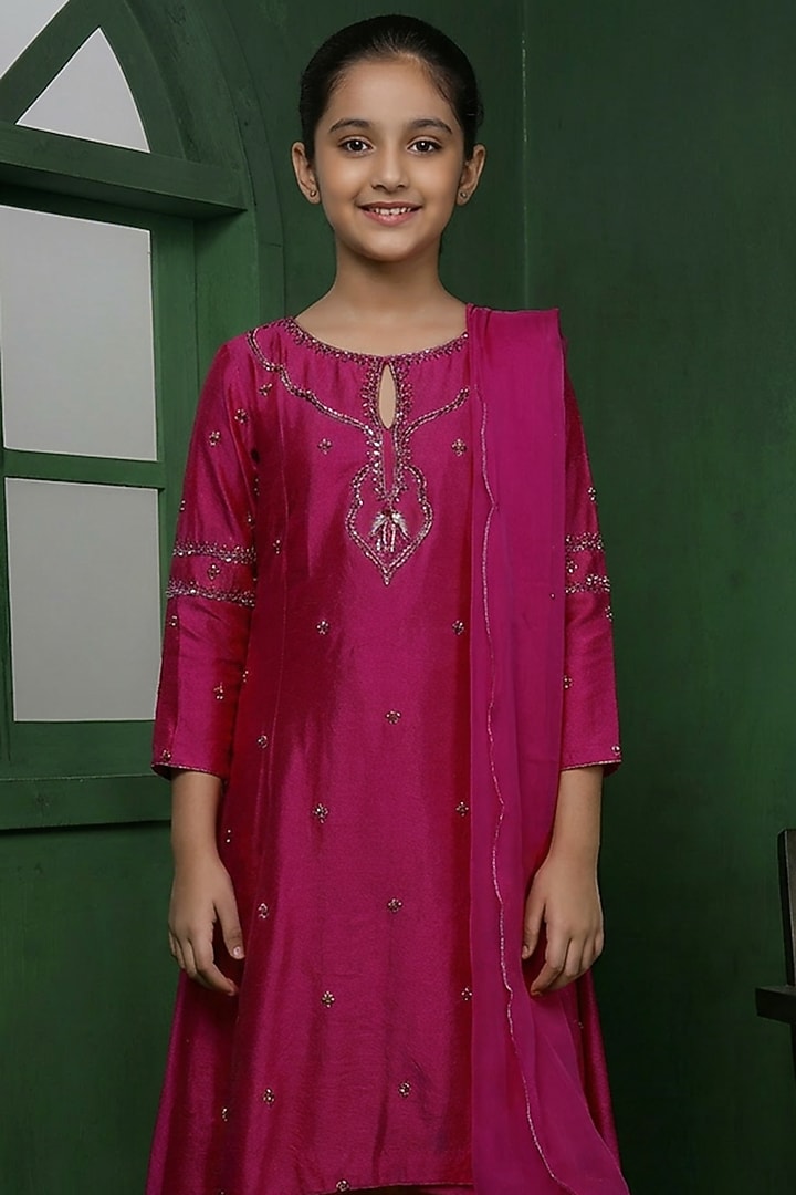 Wine Katan Silk Sharara Set For Girls by Harmony at Pernia's Pop Up Shop
