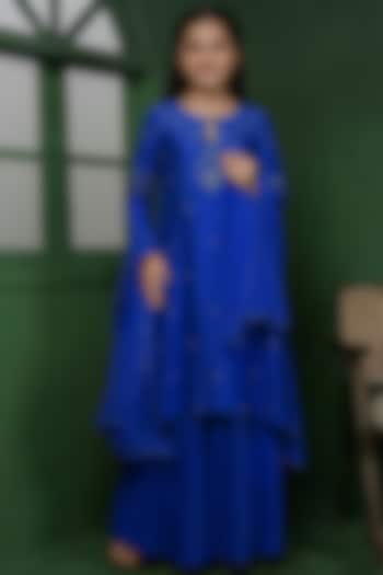 Royal Blue Katan Silk Sharara Set For Girls by Harmony at Pernia's Pop Up Shop