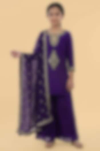 Purple Organza Sharara Set For Girls by Harmony at Pernia's Pop Up Shop