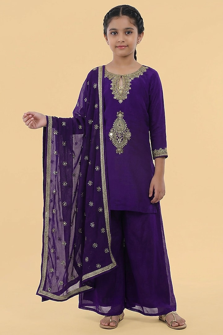 Purple Organza Sharara Set For Girls by Harmony at Pernia's Pop Up Shop