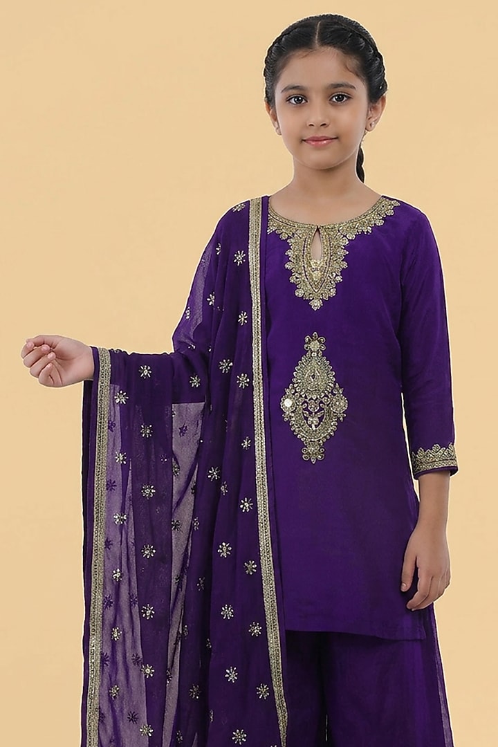 Purple Organza Sharara Set For Girls by Harmony at Pernia's Pop Up Shop
