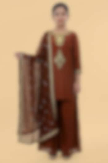Brown Organza Sharara Set For Girls by Harmony at Pernia's Pop Up Shop