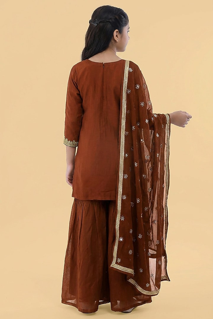 Brown Organza Sharara Set For Girls by Harmony at Pernia's Pop Up Shop