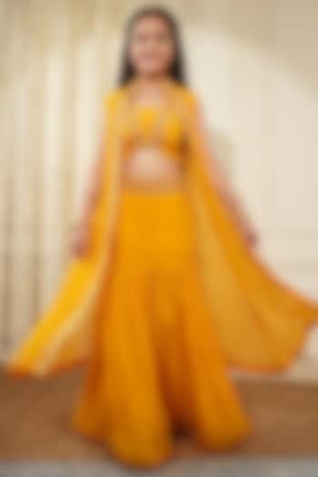 Mustard Crepe Skirt Set For Girls by Harmony at Pernia's Pop Up Shop