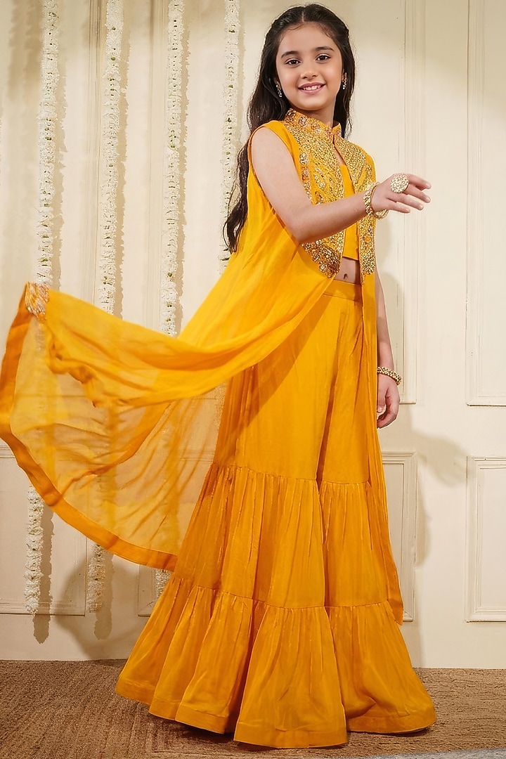 Mustard Crepe Skirt Set For Girls by Harmony at Pernia's Pop Up Shop