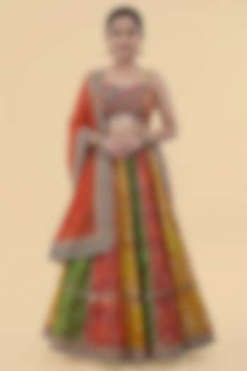 Multi-Colored Banarasi Georgette Printed & Embroidered Lehenga Set For Girls by Harmony at Pernia's Pop Up Shop