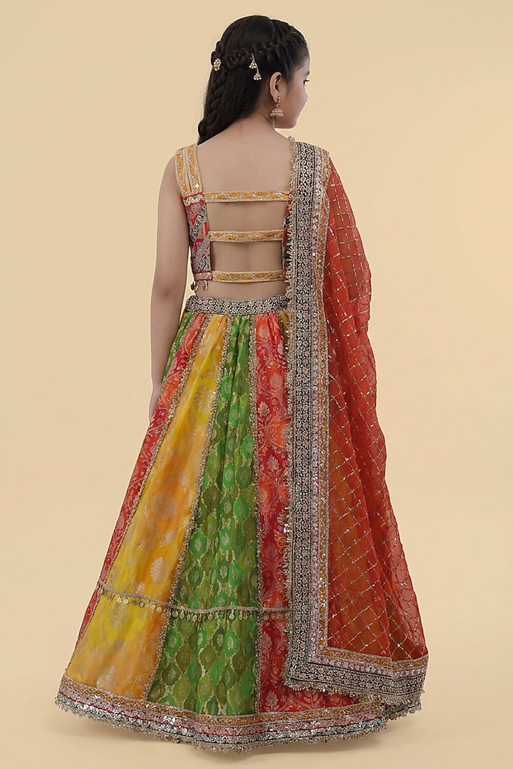 Multi-Colored Banarasi Georgette Printed & Embroidered Lehenga Set For Girls by Harmony at Pernia's Pop Up Shop